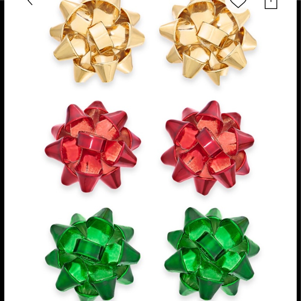 Multi-tone 3 Piece Holiday Gift Bow Stud Earrings
